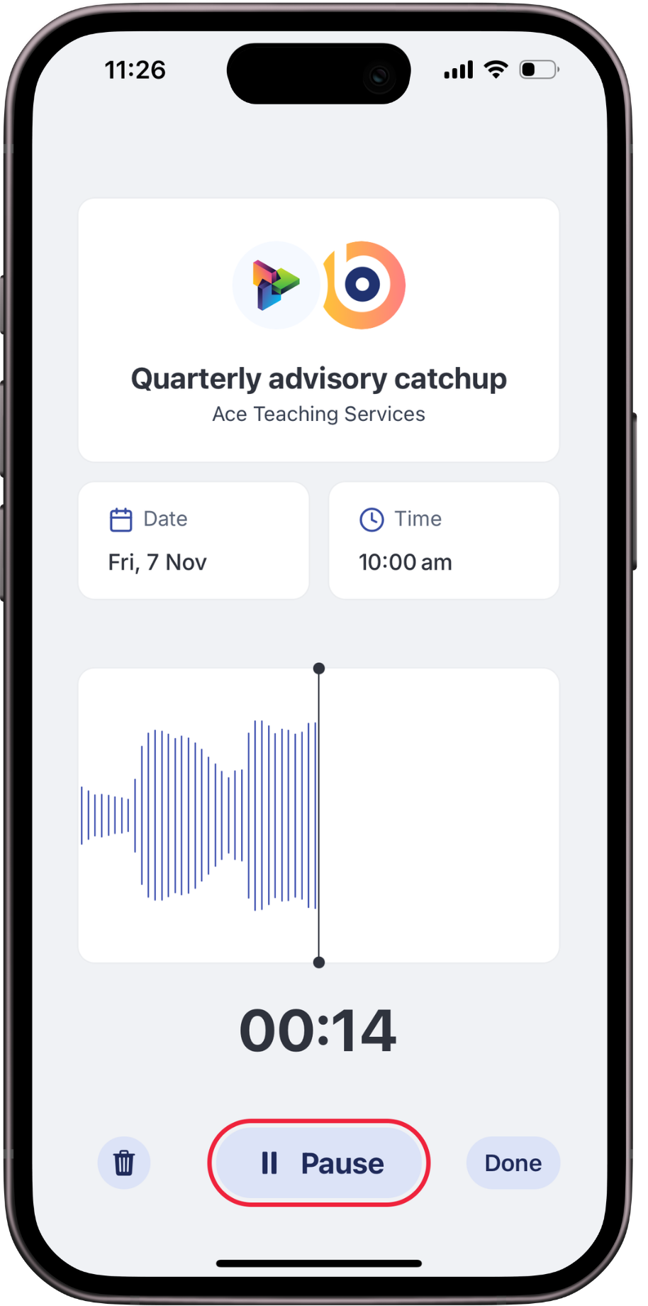 Recording a meeting in the Brieff app